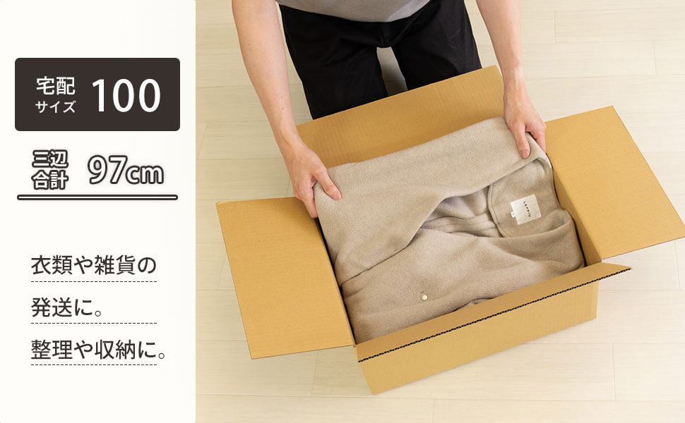 浅型の、宅配100サイズ対応のダンボール。